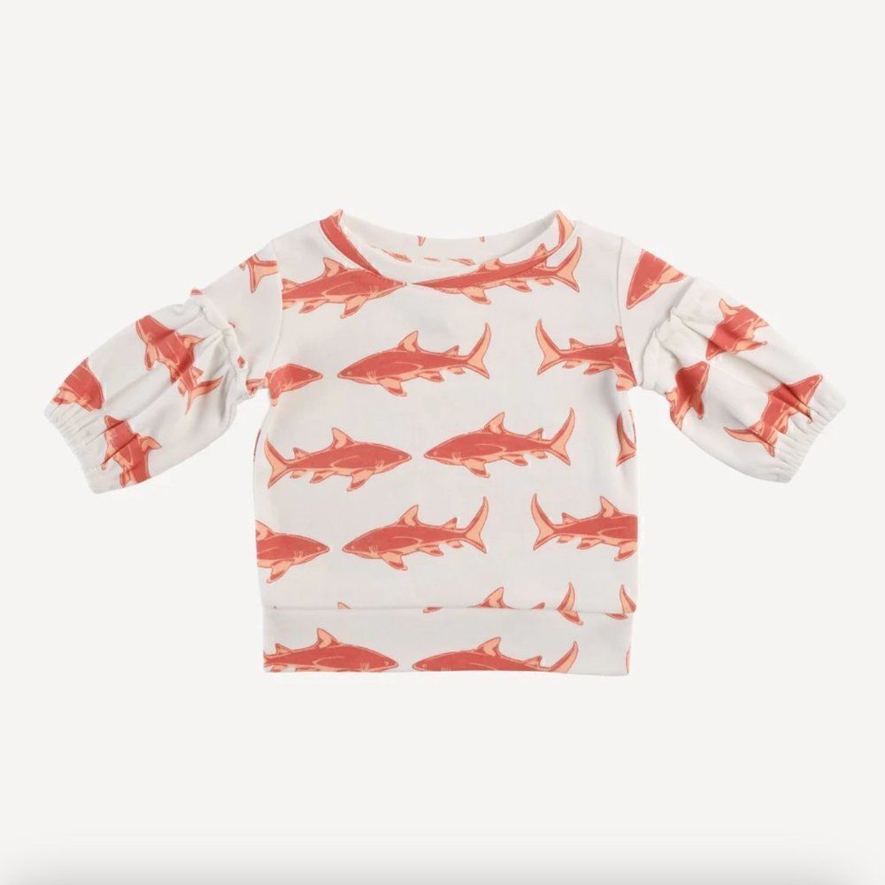 NWT! Kate Quinn Shark Bubble Sleeve Shirt, Size 8Y